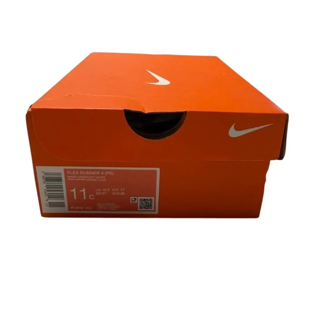 Nike Kids' Preschool Flex Runner 4 Shoes in Barley Green/Light Silver, Size 11C